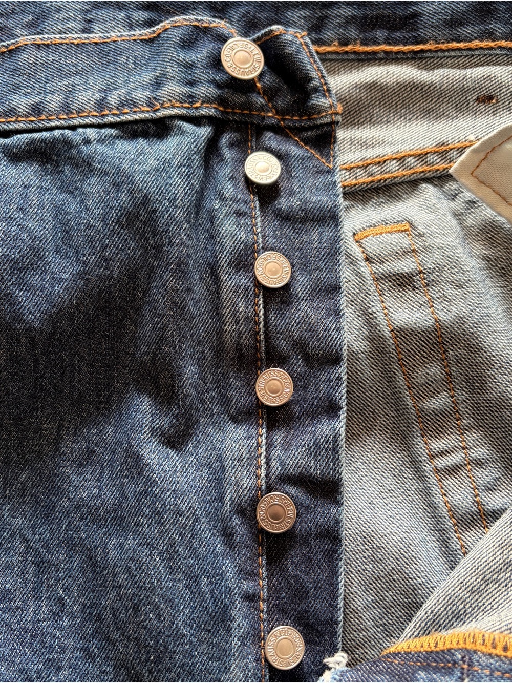 Levi's Men’s Big & Tall Dark Blue Denim Buttonfly Jeans with Orange Stitching